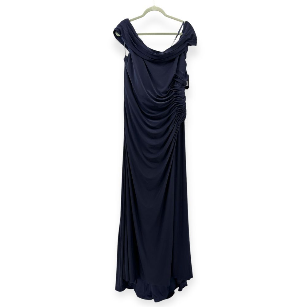 Mac Duggal Ieena NEW Navy Foldover Off-the-Shoulder Slit Jersey Gown - Size 16 - Picture 3 of 15